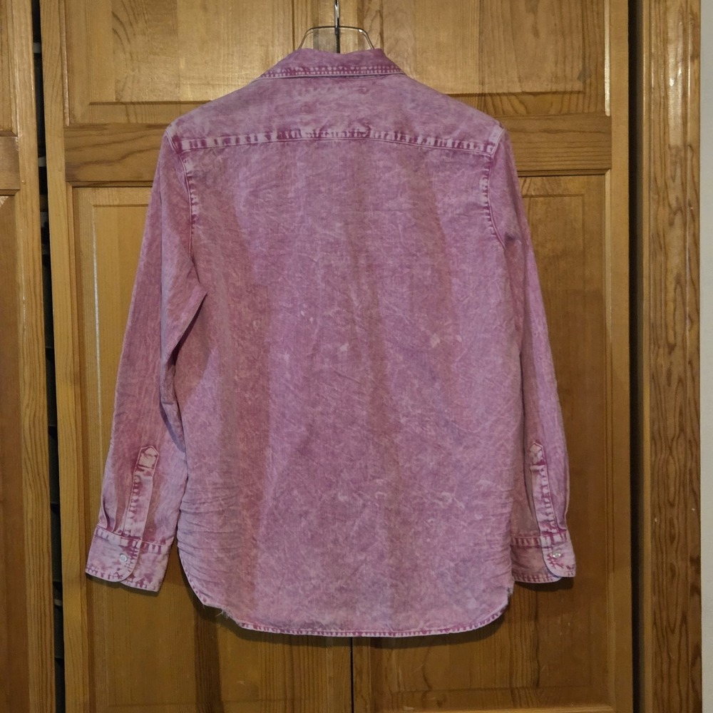 Frank & Eileen Pink Denim Shirt Size S Distressed Hem - Picture 8 of 10